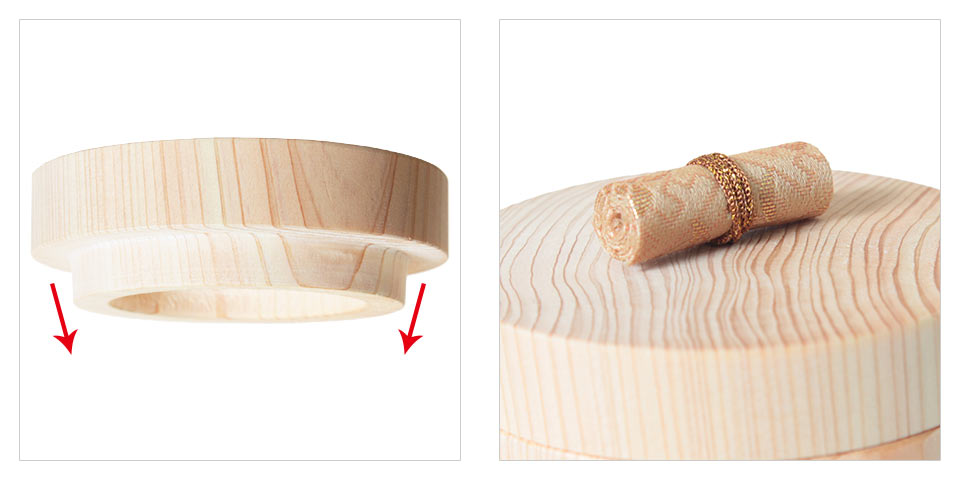 喉仏が入るひのきの骨壷ディティール